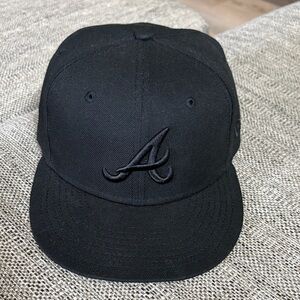 Atlanta Braves MLB New Era hat 7 1/8 NEW black on black retail 49.99 at Lids